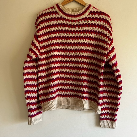 Rebecca Minkoff Red Stripe Chunky Knit Wool Blend Sweater Size Med - Picture 3 of 16